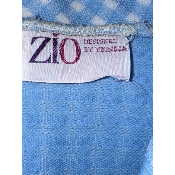 Vintage 1970s ZIO by Youngja Blue Gingham Short Sleeve Button Shirt Top Sz 9/10 - Picture 3 of 7
